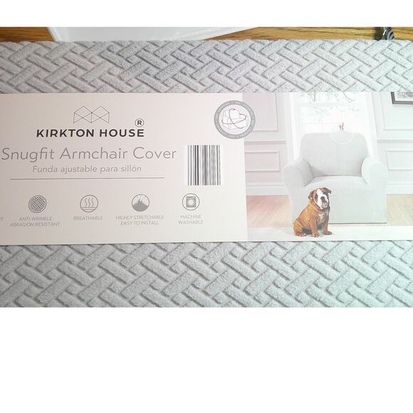 Kirkton House Snug Fit Arm Chair Cover Light Gray 40" Soft Knit, NEW - Picture 2 of 5